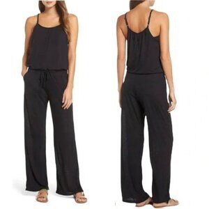 Becca Sleeveless Jumpsuit Boho Slub Knit Scoop Neck Sexy Pockets Swim Cover M